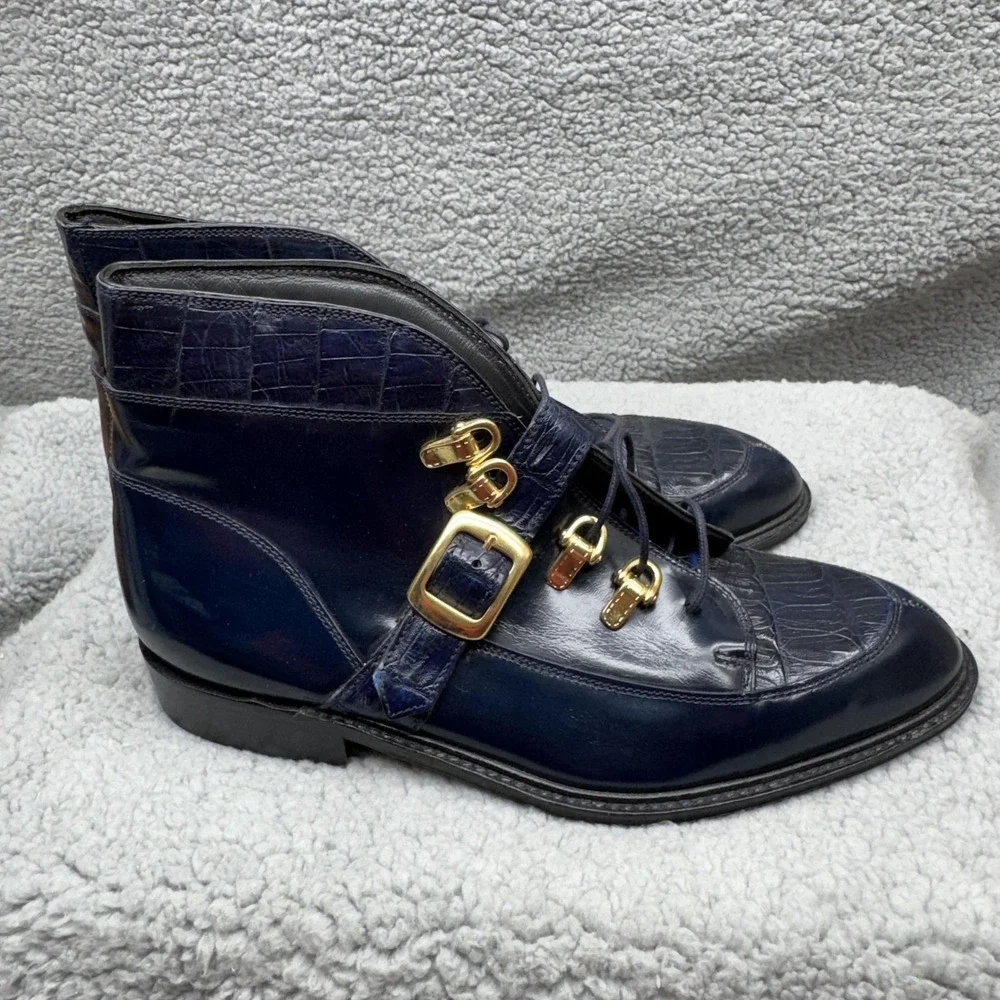 David Eden Alba Boots Mens Size 8.5 Blue Crocodile Buckle Strap Chukka Italy